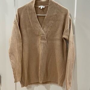 Haven Well Within Tan V-Neck Sweater with Ribbed Texture